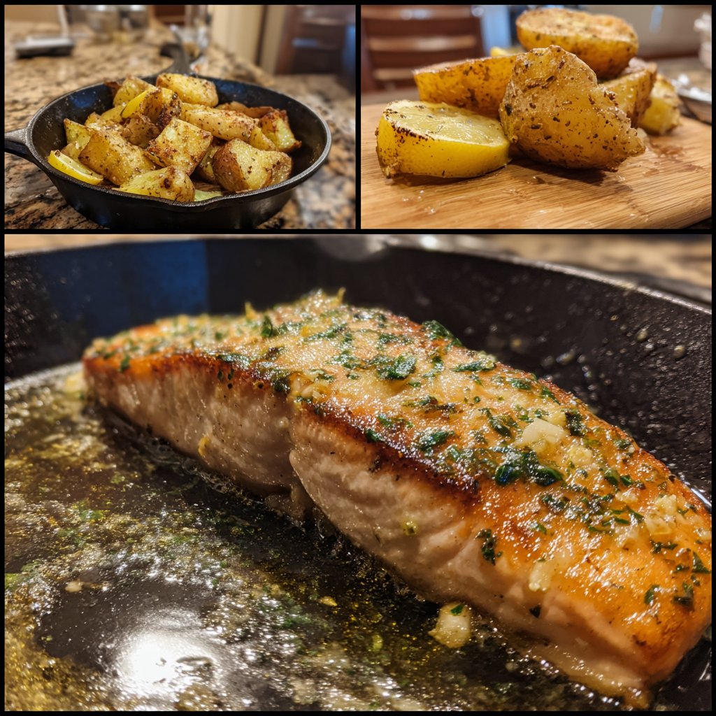 Skillet Lemon Butter Salmon with Potatoes
