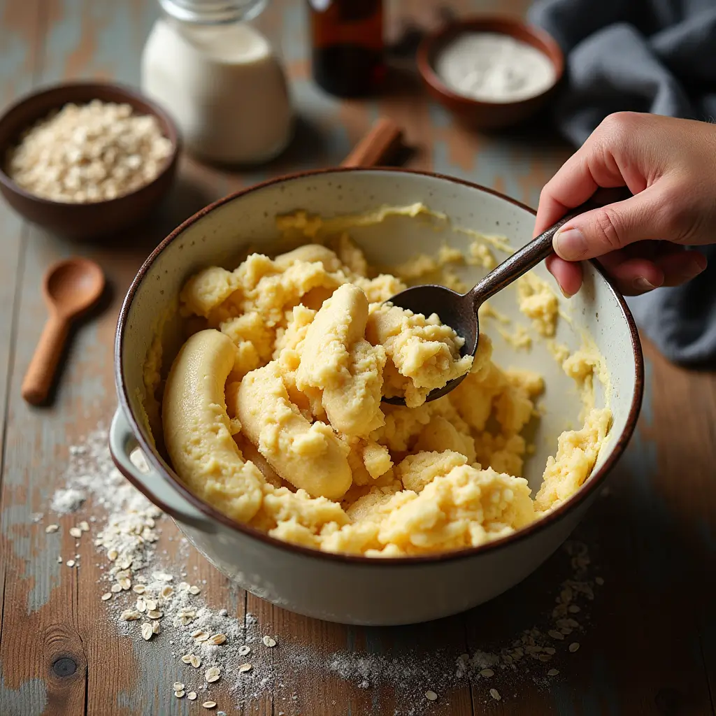 mixing dry ingredients for banana oatmeal cookies